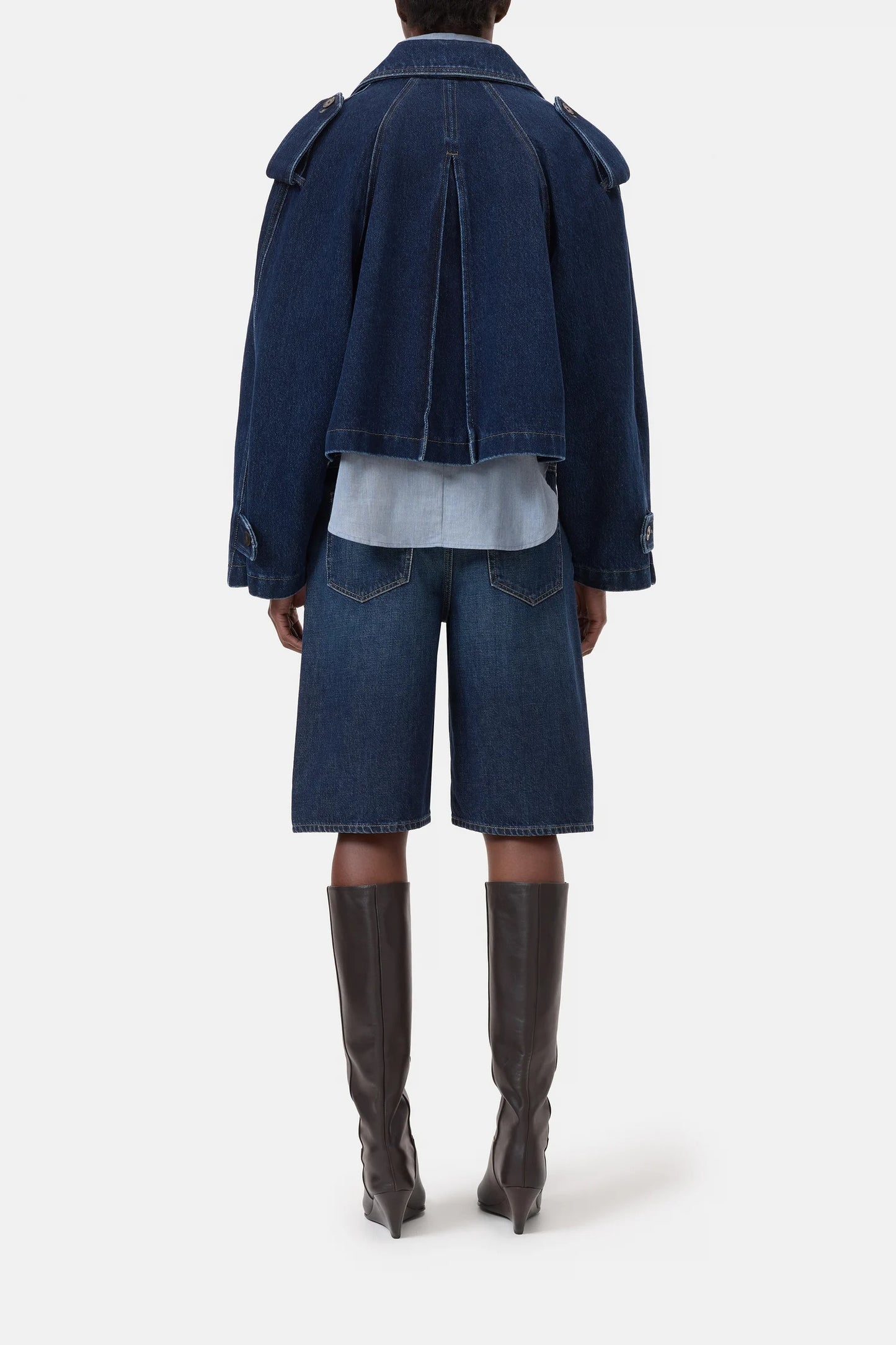 CLOSED Cropped Trench in Dark Blue