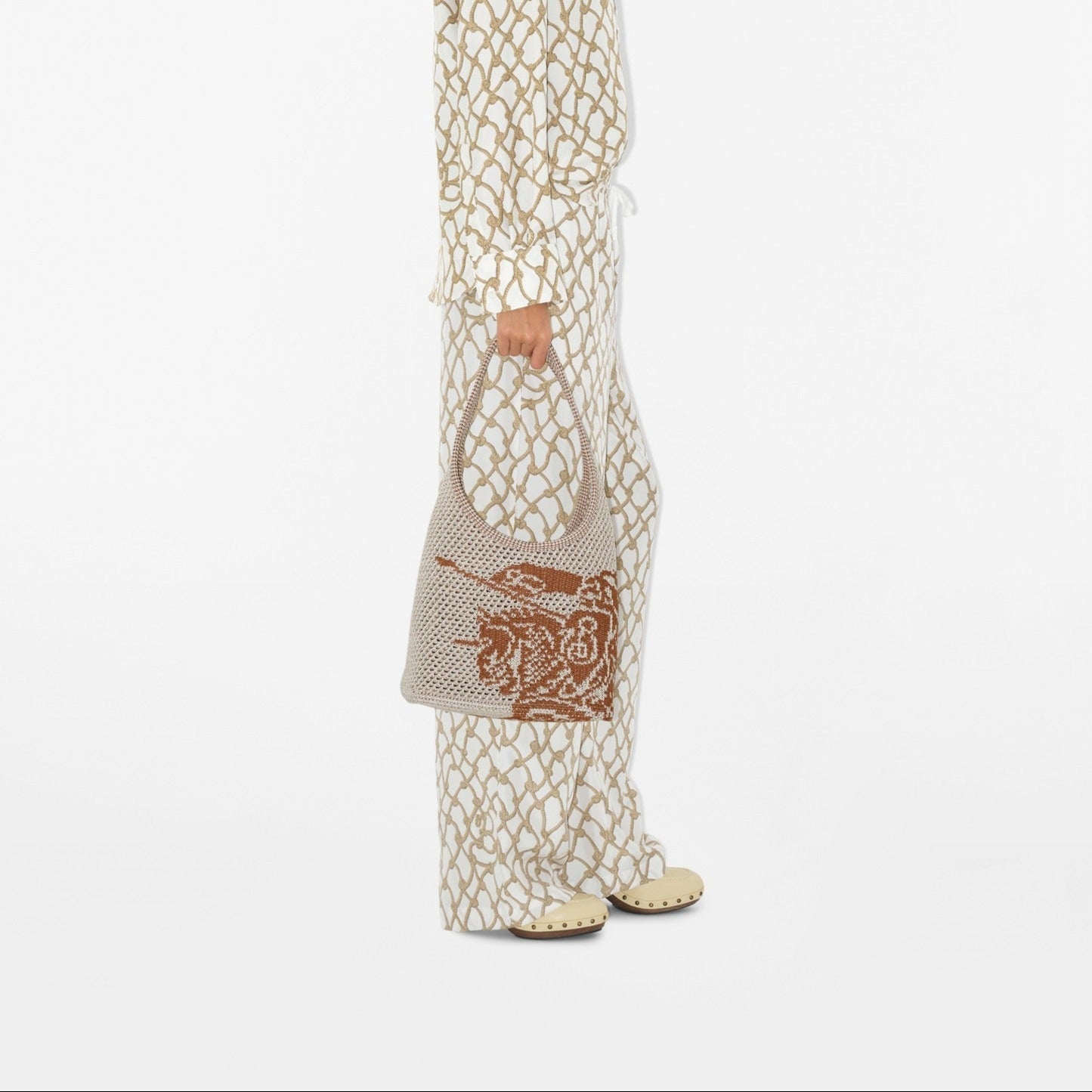 Burberry Small EKD Crochet Bag in White/Sand
