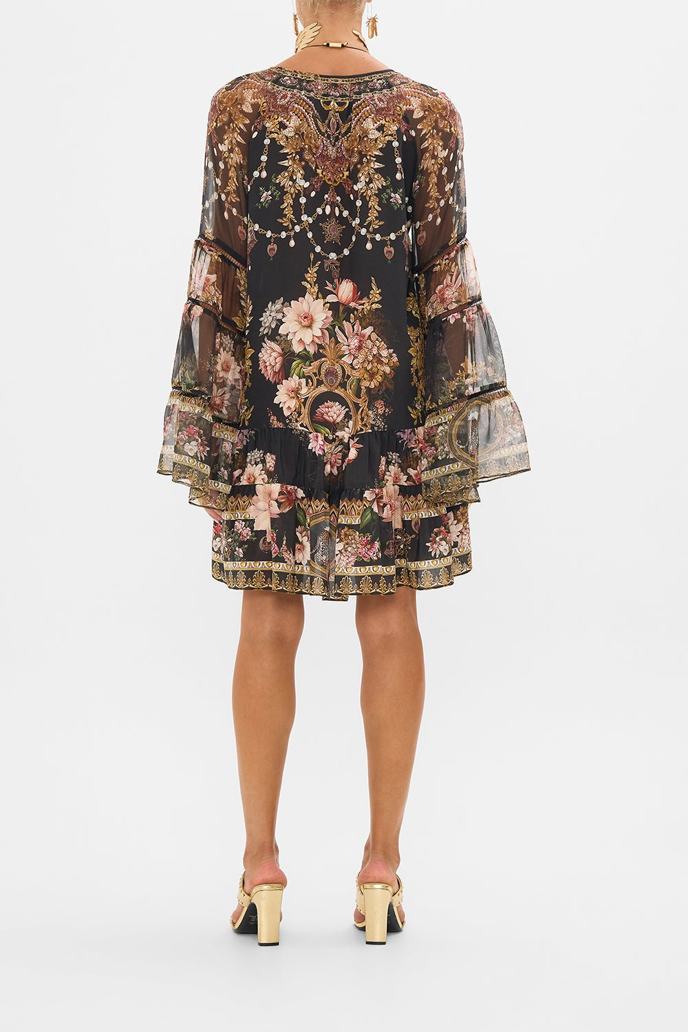 Camilla A-Line Gathered Panel Dress With Lace Trims in Dynasty Daze