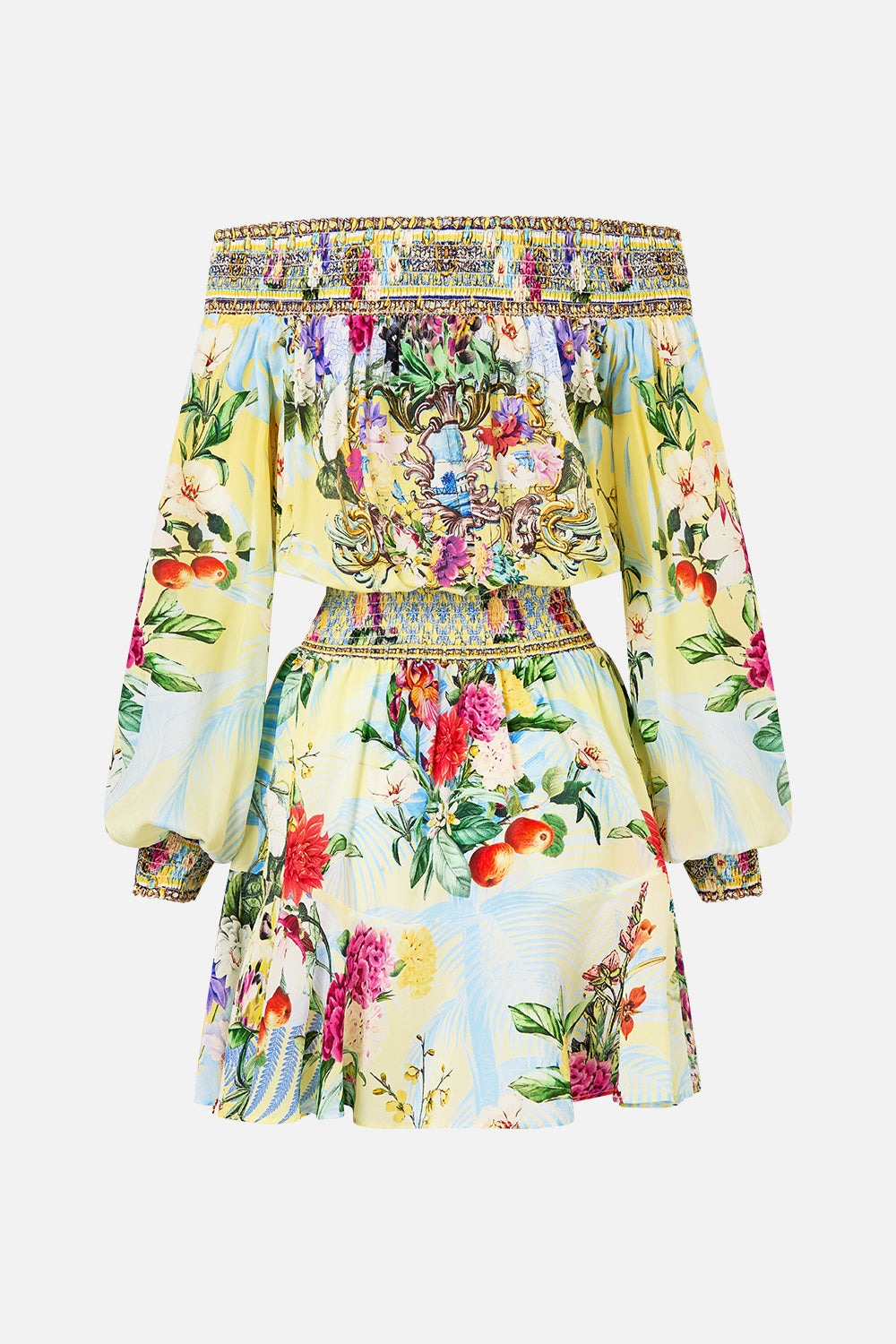 Camilla Off Shoulder Short Dress in Flor Fantástica