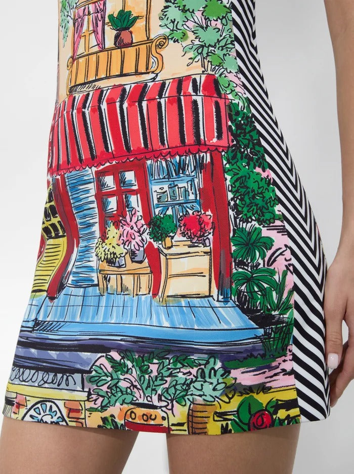 Alice + Olivia Coley Crew Neck A-Line Dress in Vacation Dreams
