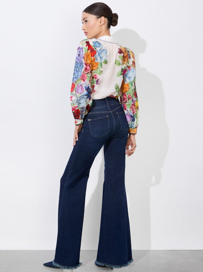 Alice + Olivia Roanne Button Down Blouse in Garden Brunch Off-White