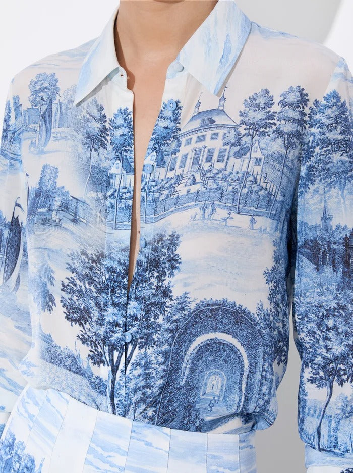 Alice + Olivia Willa Placket Top in Chateau