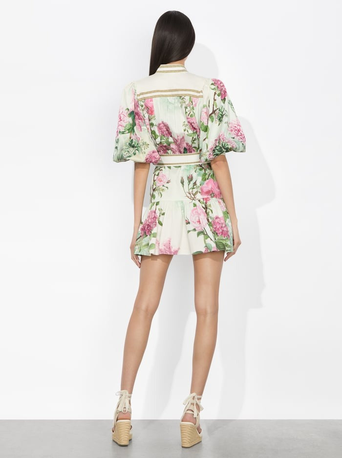 Alice + Olivia Cora Voluminous Tiered Mini Shirt Dress in Rose Whisper