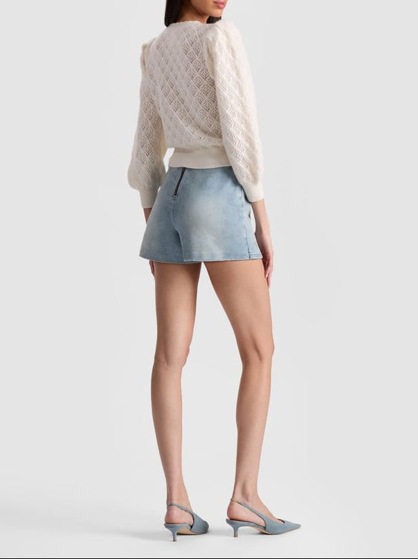 Alice + Olivia Puff Sleeve Cardigan in Ecru