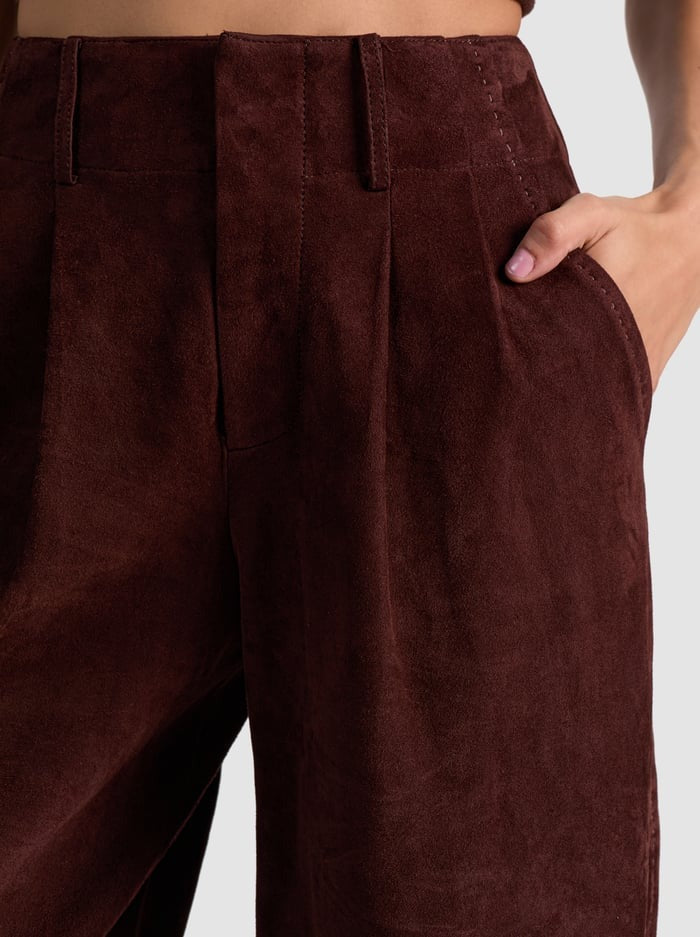 Alice + Olivia Eloise Suede Wide Leg Gaucho Pant in Dark Chocolate
