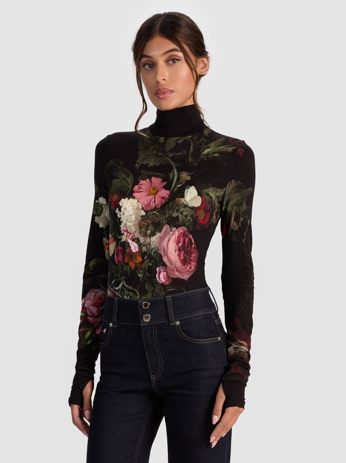 Alice + Olivia Delaina Turtleneck Top in Be Still