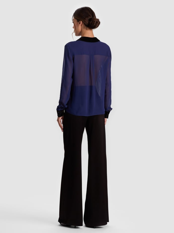 Alice + Olivia Willa Combo Blouse in Midnight Blue/Black
