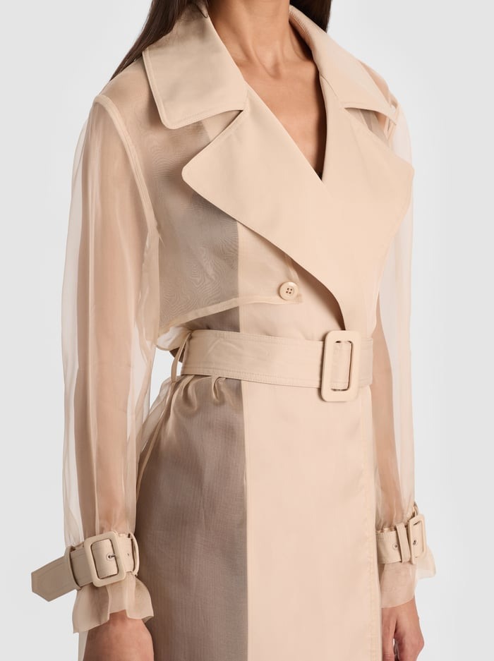 Alice + Olivia Silvia Sheer Trench in Latte