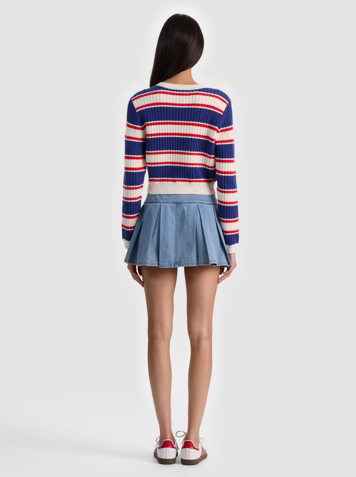 Alice + Olivia Dollie Striped Cable Cardigan in Americana Stripe
