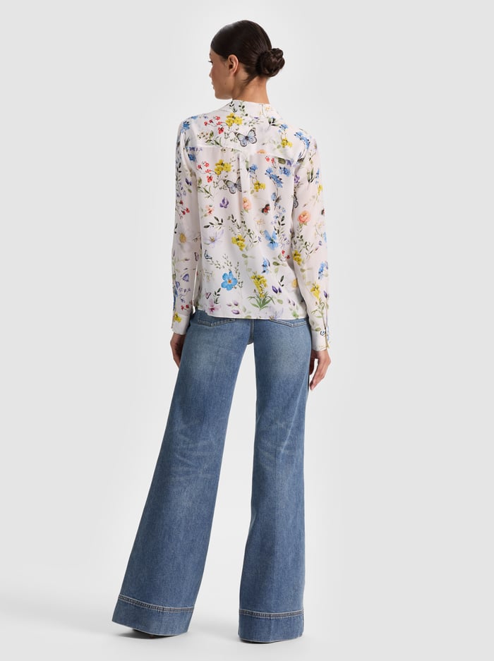 Alice + Olivia Willa Silk Blouse in Twisting Vines Off White