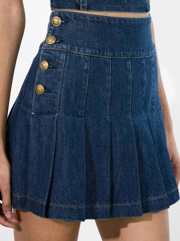 Alice + Olivia Lanna Pleated Mini Skirt w/ Buttons in Love Train