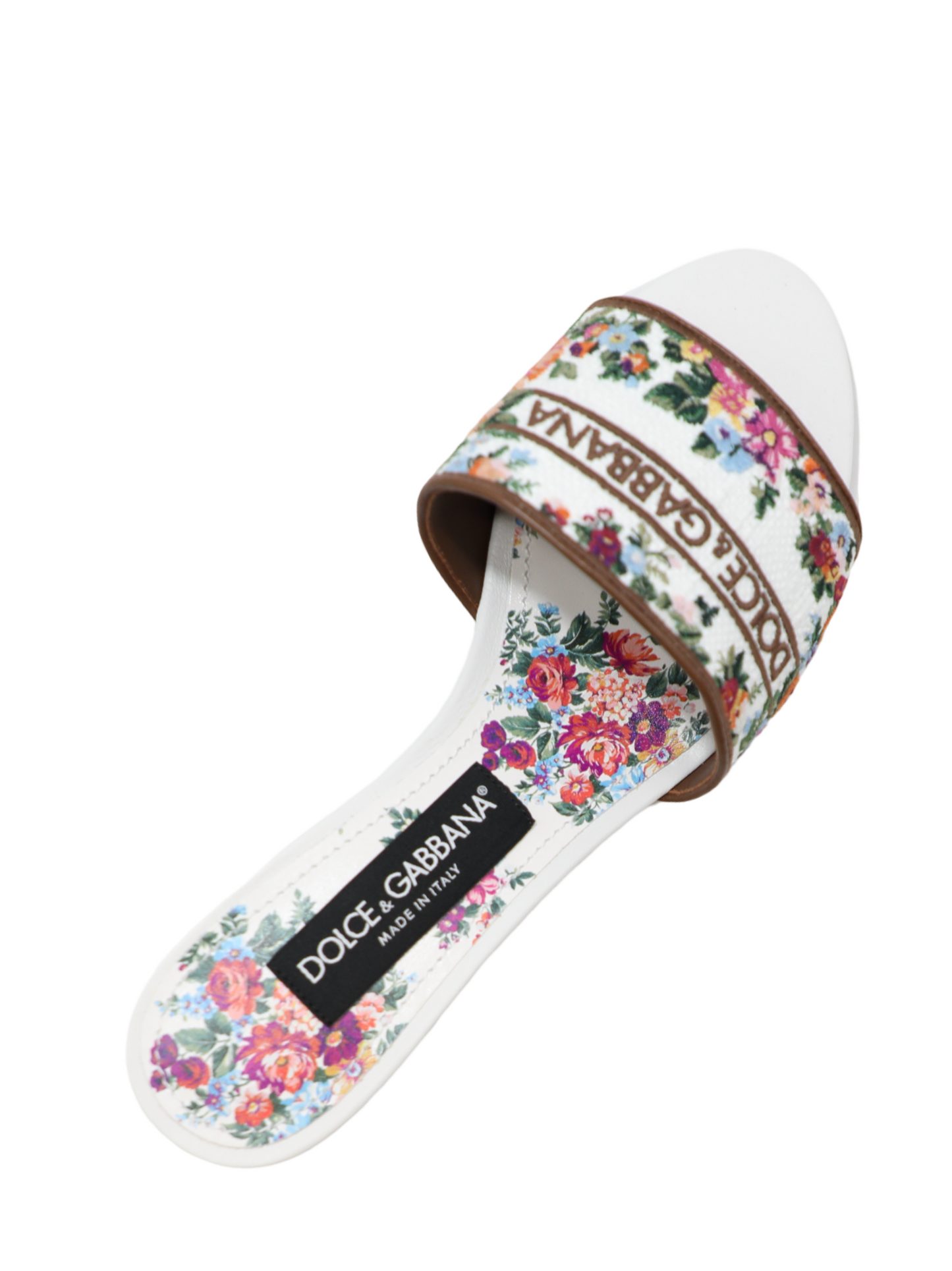 Dolce & Gabbana Block Heeled Slides in White/Multicolor