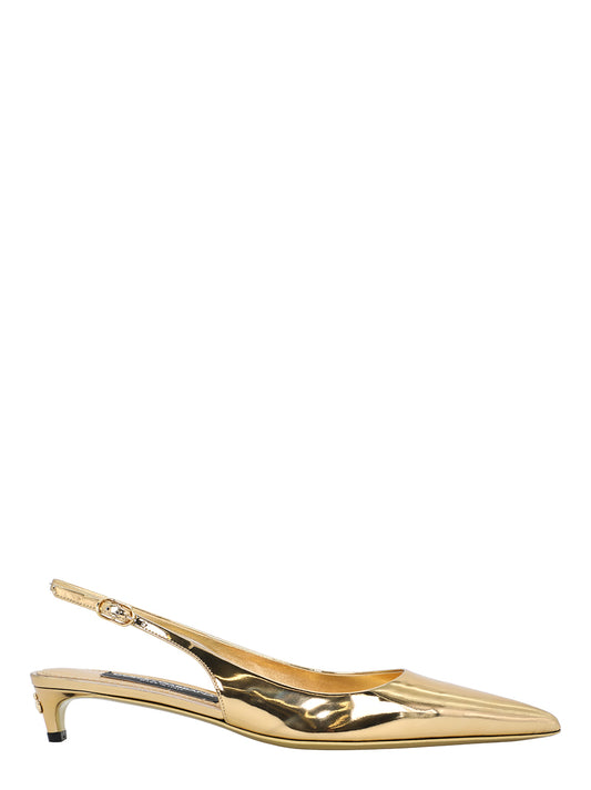 Dolce & Gabbana Lollo Leather Kitten Heel Slingback Pumps in Gold