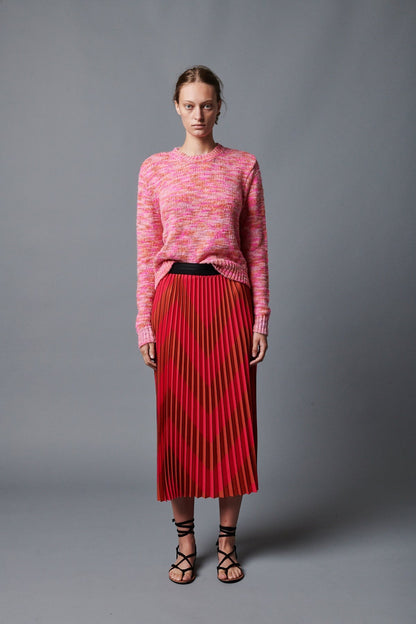 Le Superbe Pink and Red Chevron Pleated Skirt