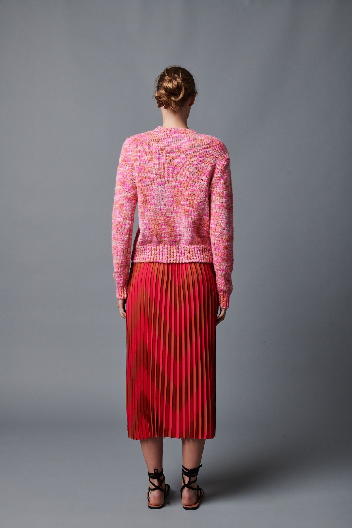 Le Superbe Pink and Red Chevron Pleated Skirt