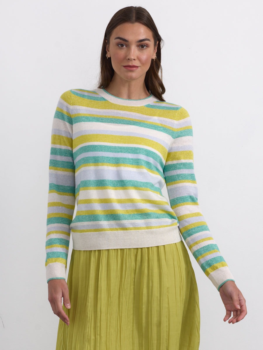 Margaret O'Leary Stripe Crew Neck Sweater in Mint Stripe