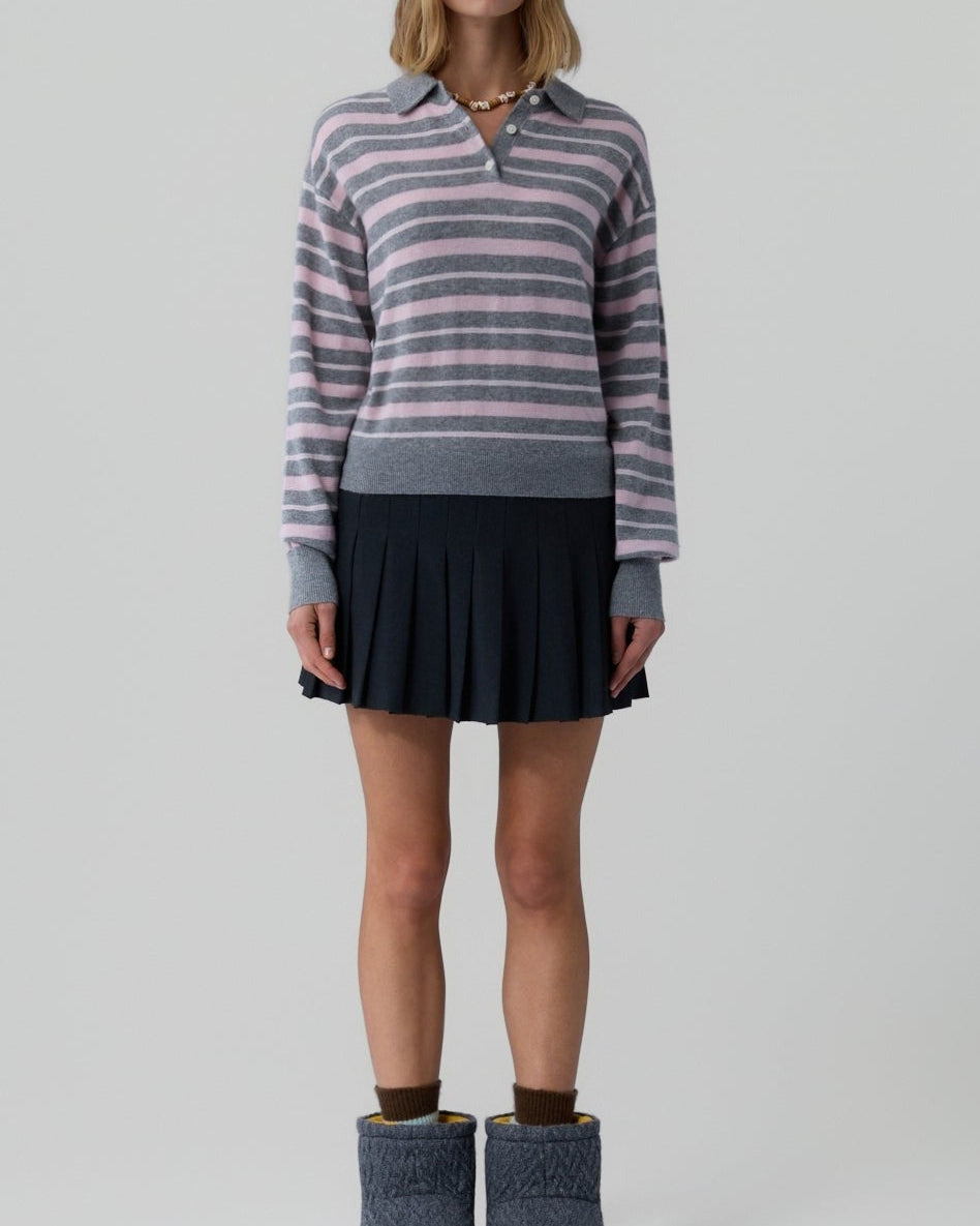 Guest in Residence Collegiate Stripe Polo in Heather Grey Combo