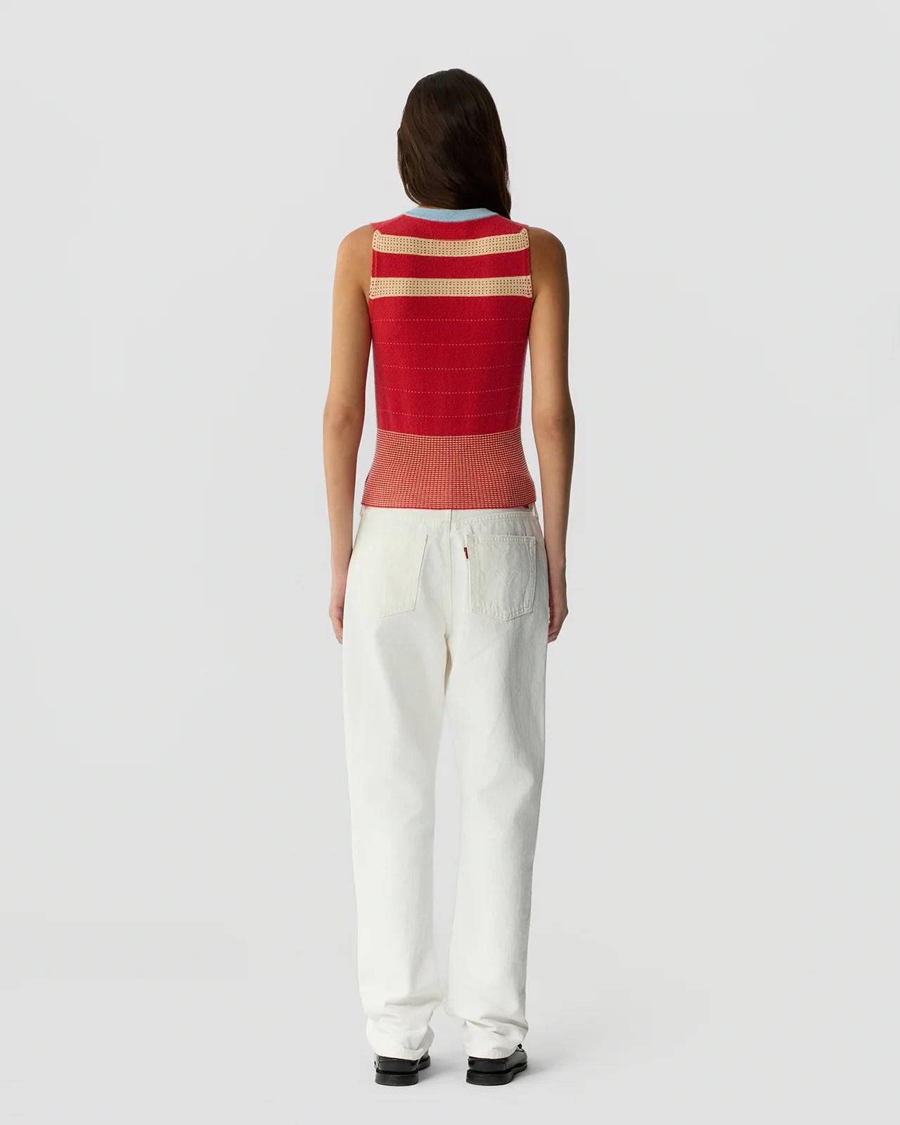 Guest in Residence Collegiate Stripe Vest in Scarlet Combo
