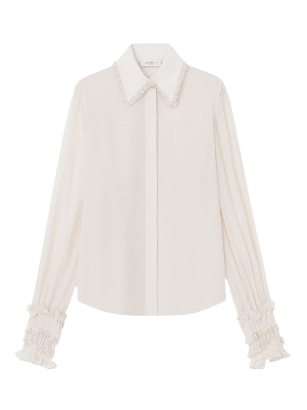 Lafayette 148 Pleated Collar Balloon Sleeve in Pearl