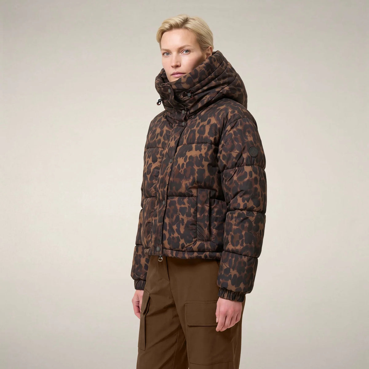 Save The Duck Rhiannon Puffer Jacket in Dark Brown Leopard