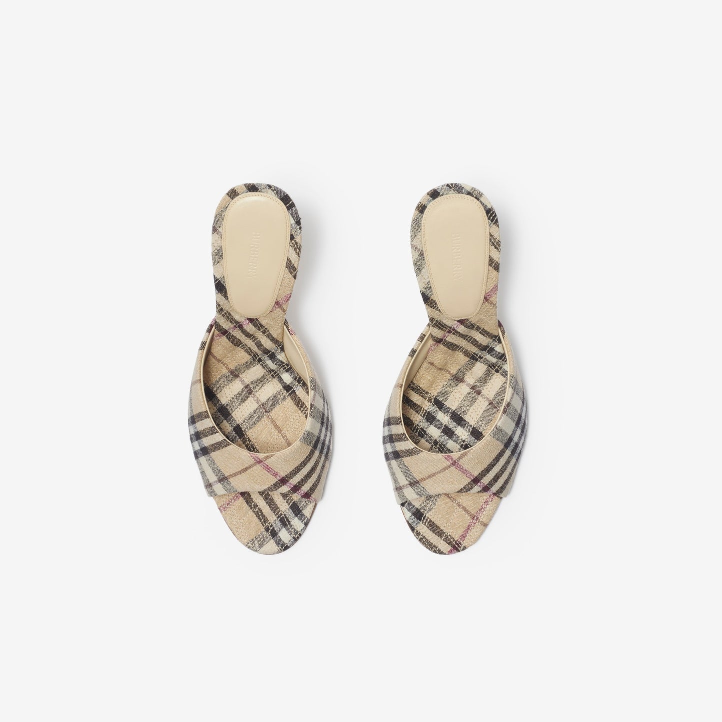 Burberry Check Linen Blend Mews High Mules in Alabaster