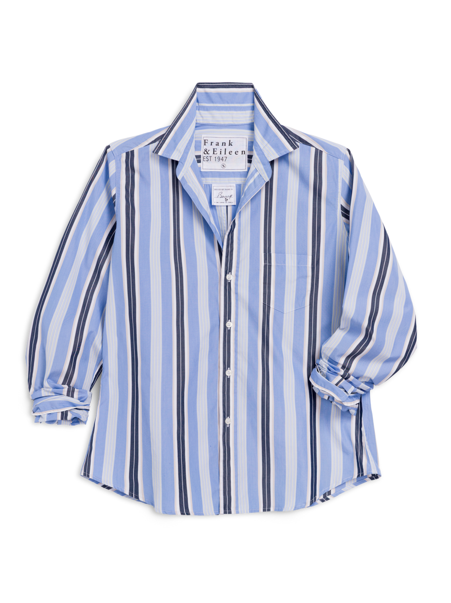 Frank & Eileen Barry Tailored Button Up Shirt in Blue Sand Navy Stripe