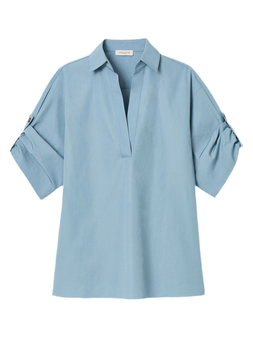 Lafayette 148 Tab Sleeve Popover Shirt in Paper Blue