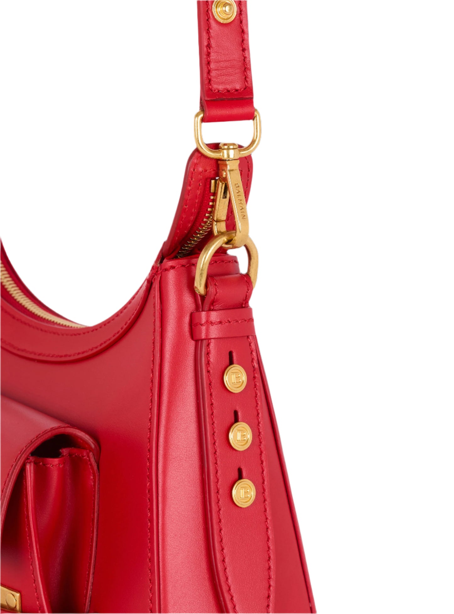Balmain B-Buzz Hobo-Calfskin Hobo Bag in Rouge