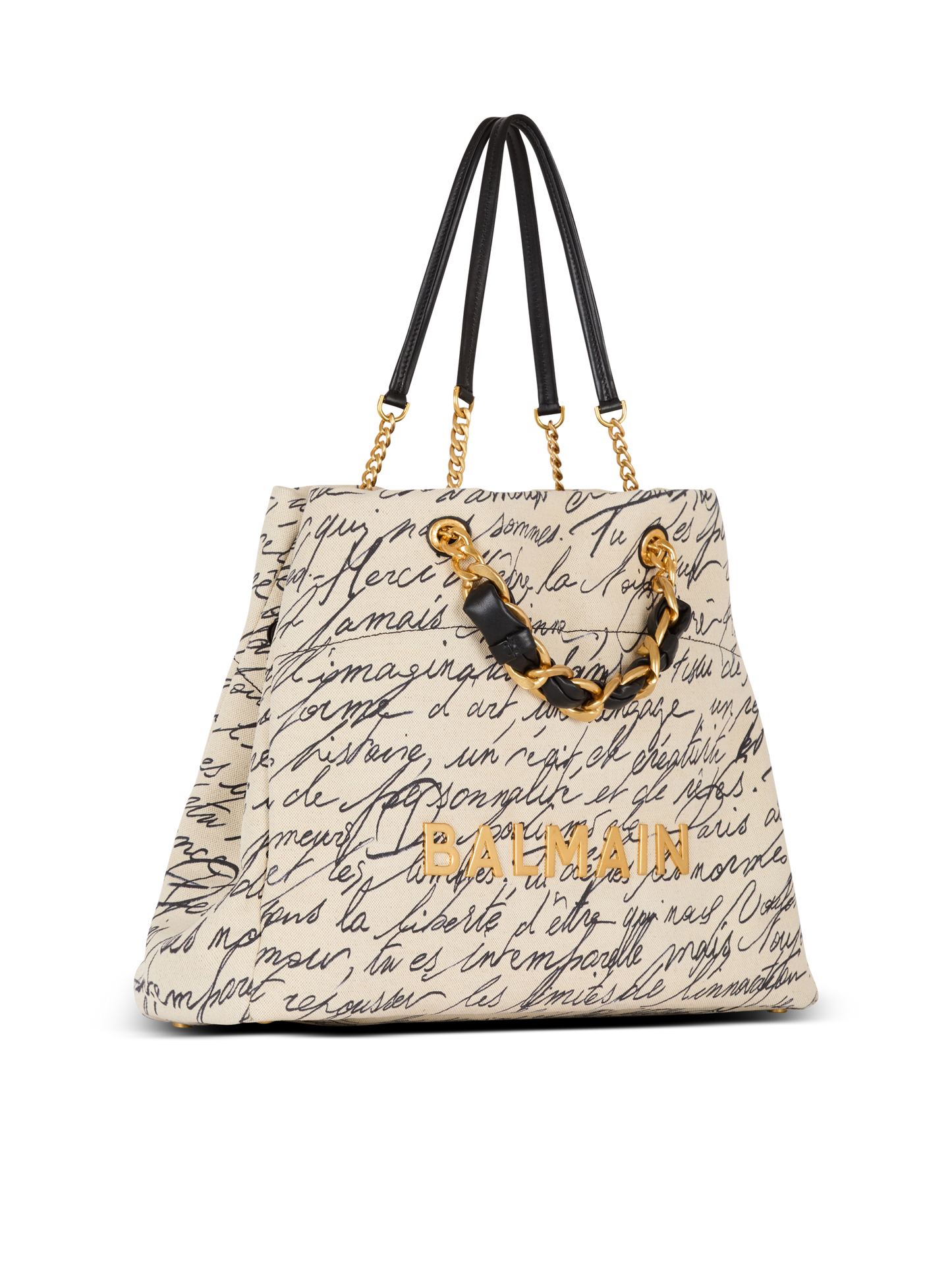 Balmain 1945 Soft Cabas XXL-Love Letter Canvas in Naturel/Noir
