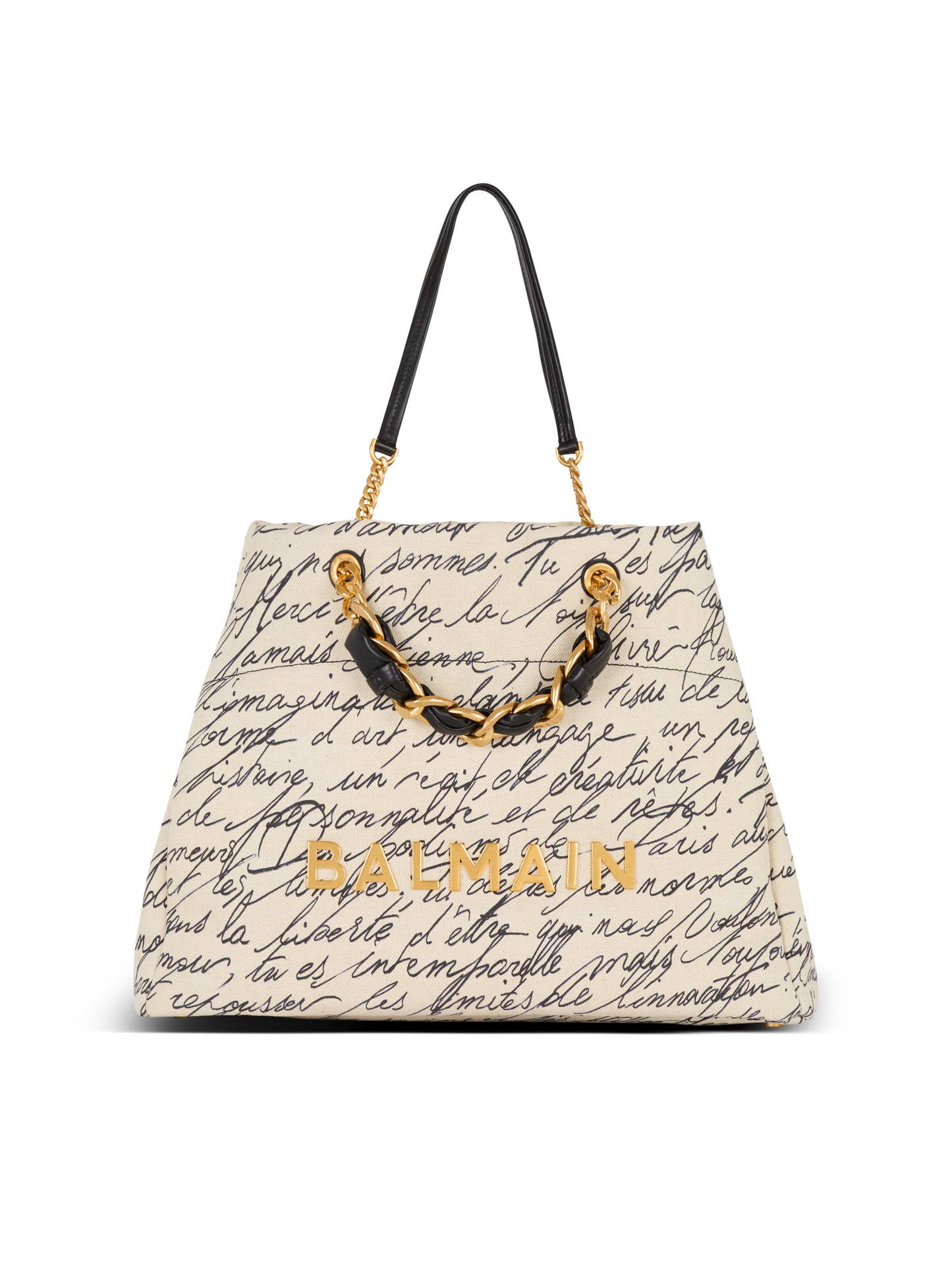 Balmain 1945 Soft Cabas XXL-Love Letter Canvas in Naturel/Noir