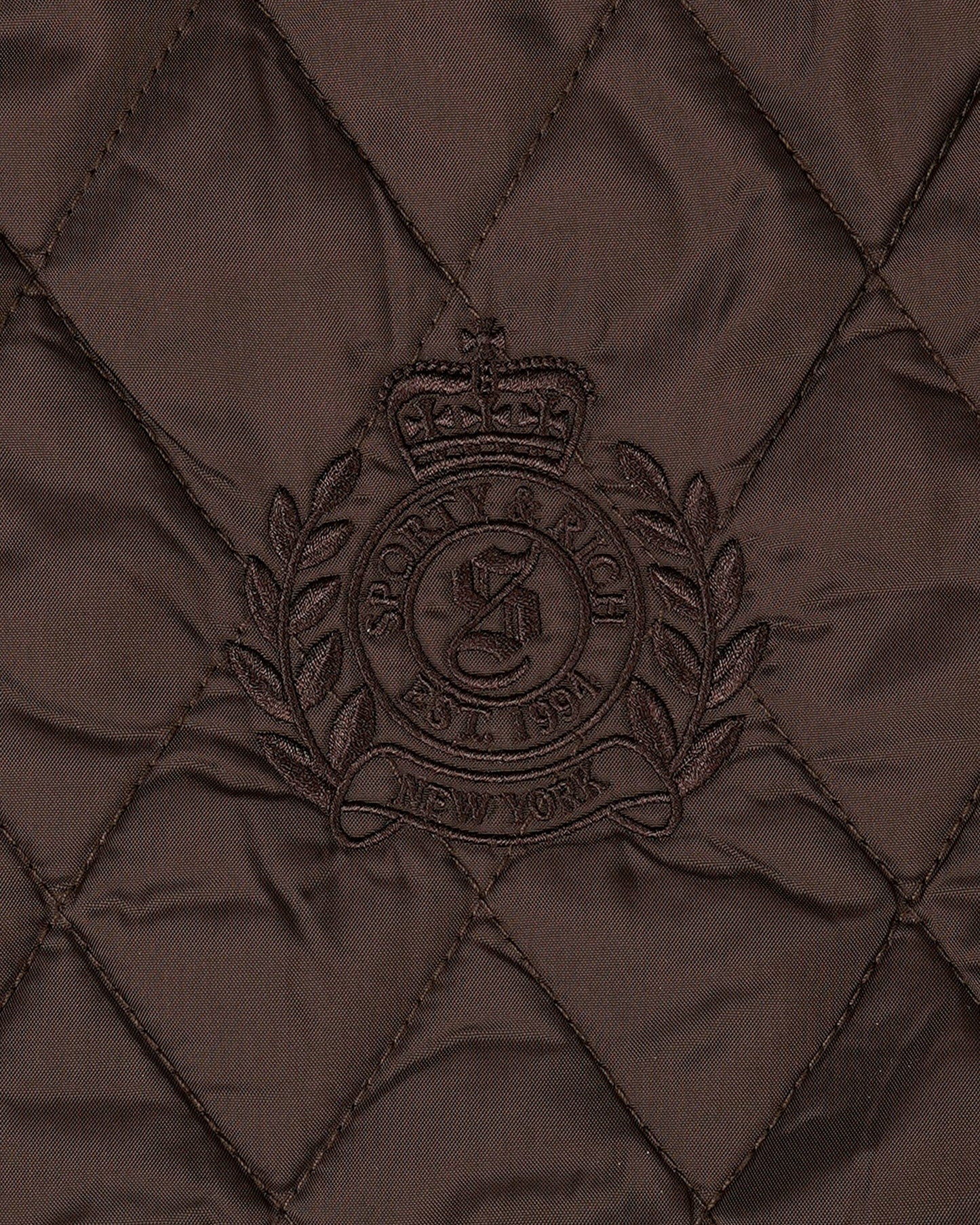 Sporty & Rich NY Crest Nylon Quilted Jacket in Chocolate