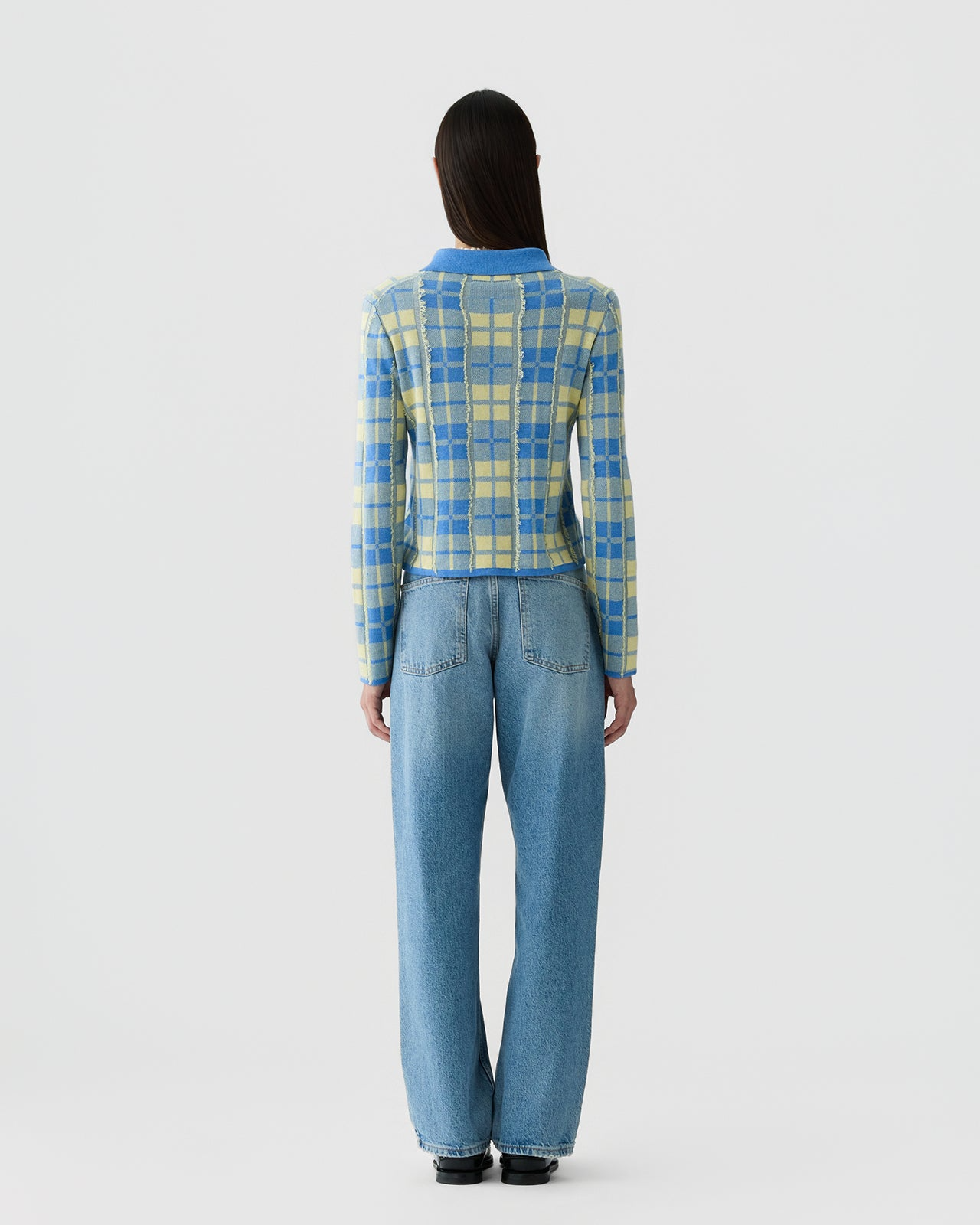 Guest in Residence Fringe Plaid Elle Shirt in Delft Blue/Butter