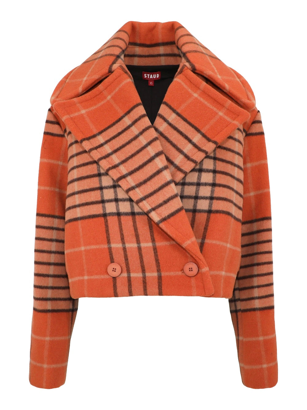 Staud Mini Carver Coat in Persimmon Plaid