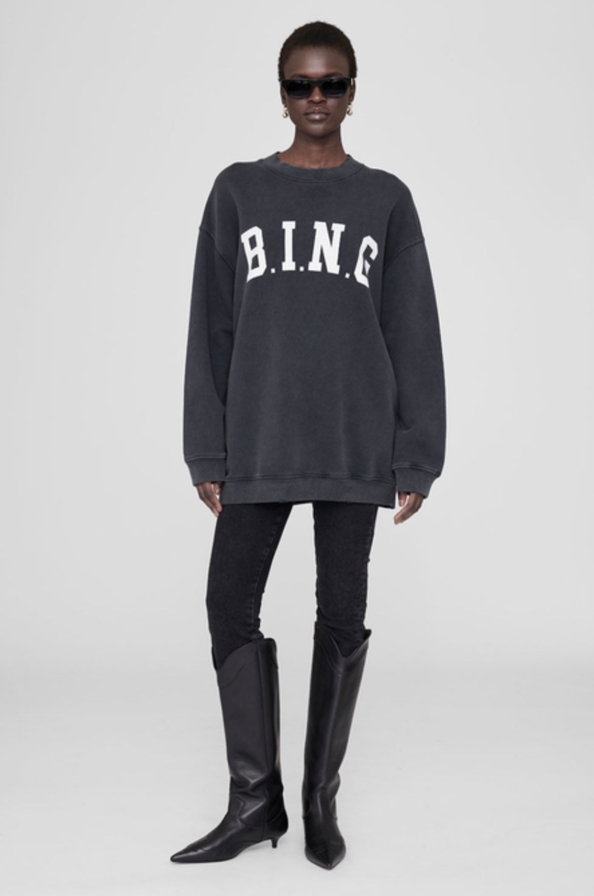 Anine Bing Tyler Sweatshirt Bing in Washed Black