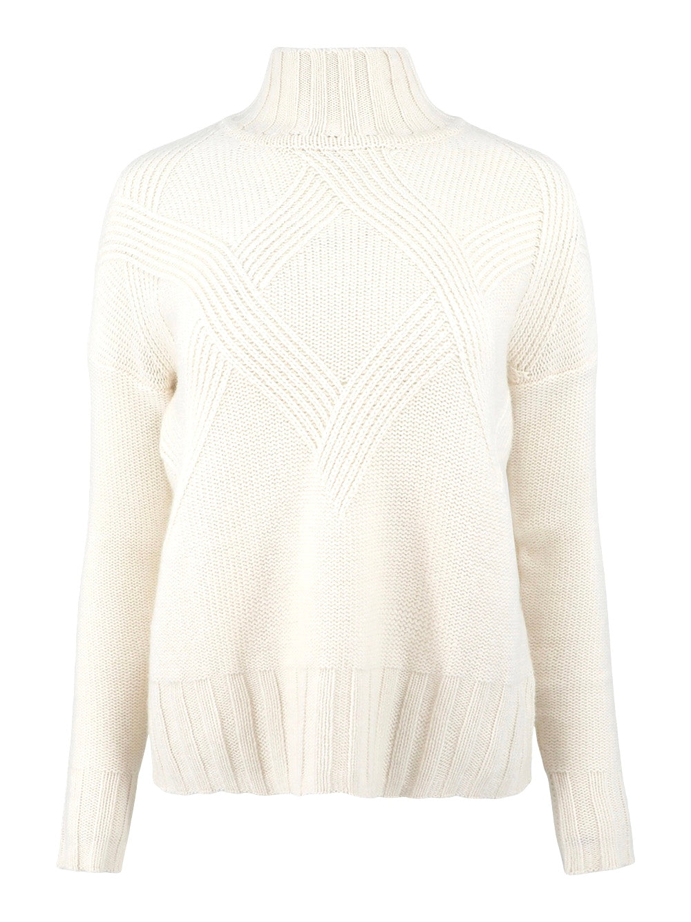 Autumn Cashmere 8 Ply Mock-Neck Sweater With Diamond Stitch in Chalk