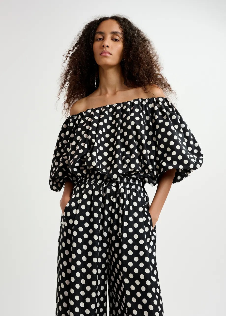 Essentiel Antwerp Gapricorn Polka Dot Bodysuit With Puffed Sleeves