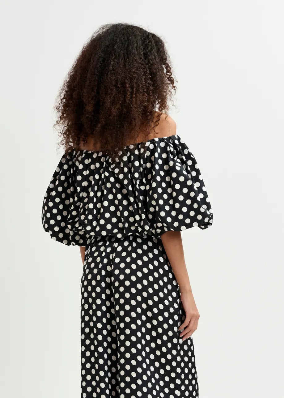 Essentiel Antwerp Gapricorn Polka Dot Bodysuit With Puffed Sleeves