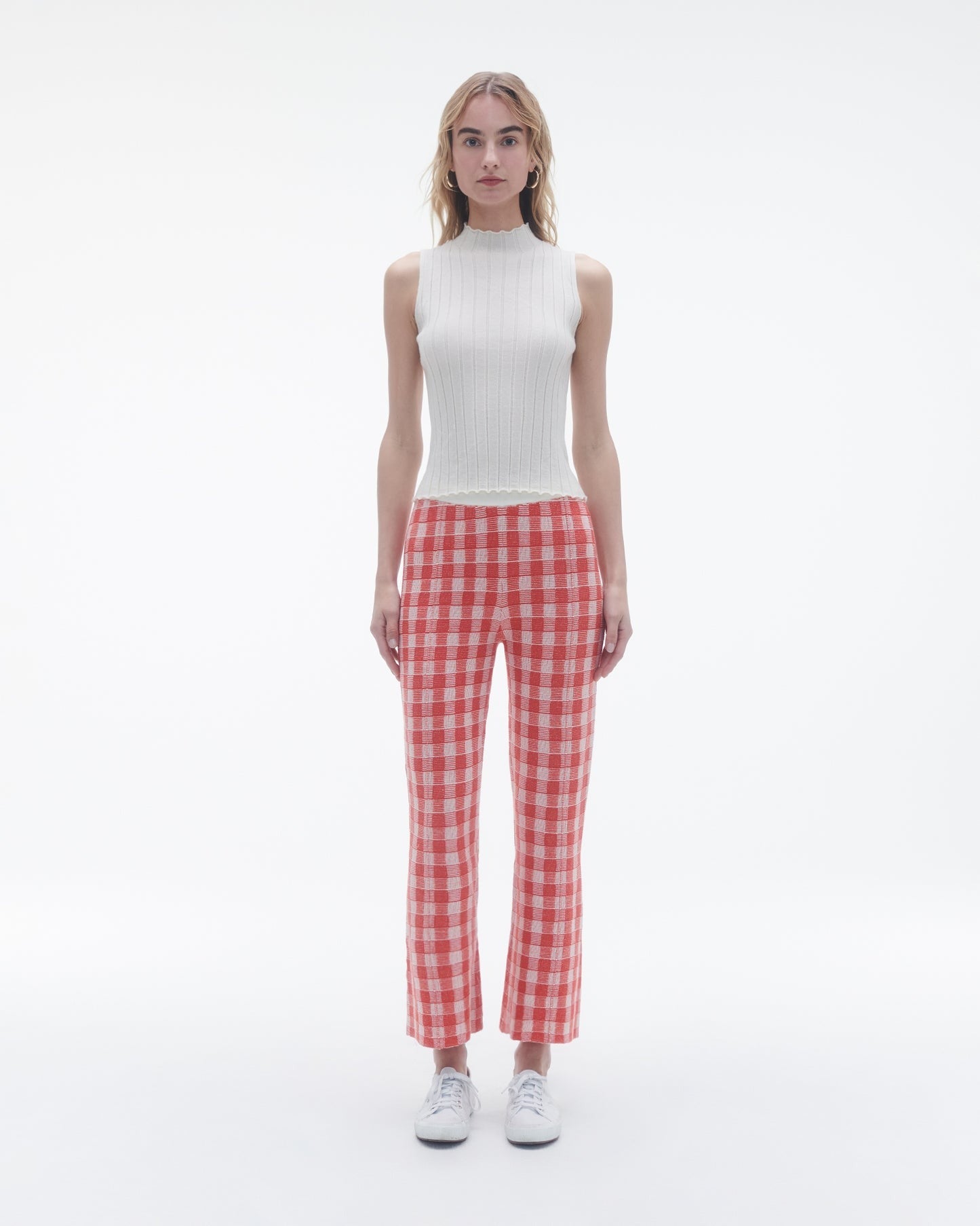 Guest in Residence Gingham Flare Pant in Cherry Combo