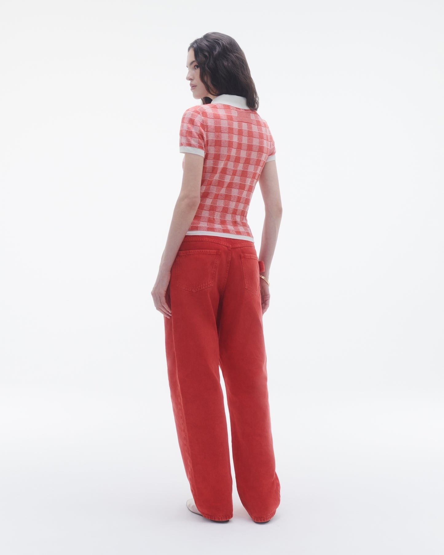Guest in Residence Gingham Shrunken Polo in Cherry Combo