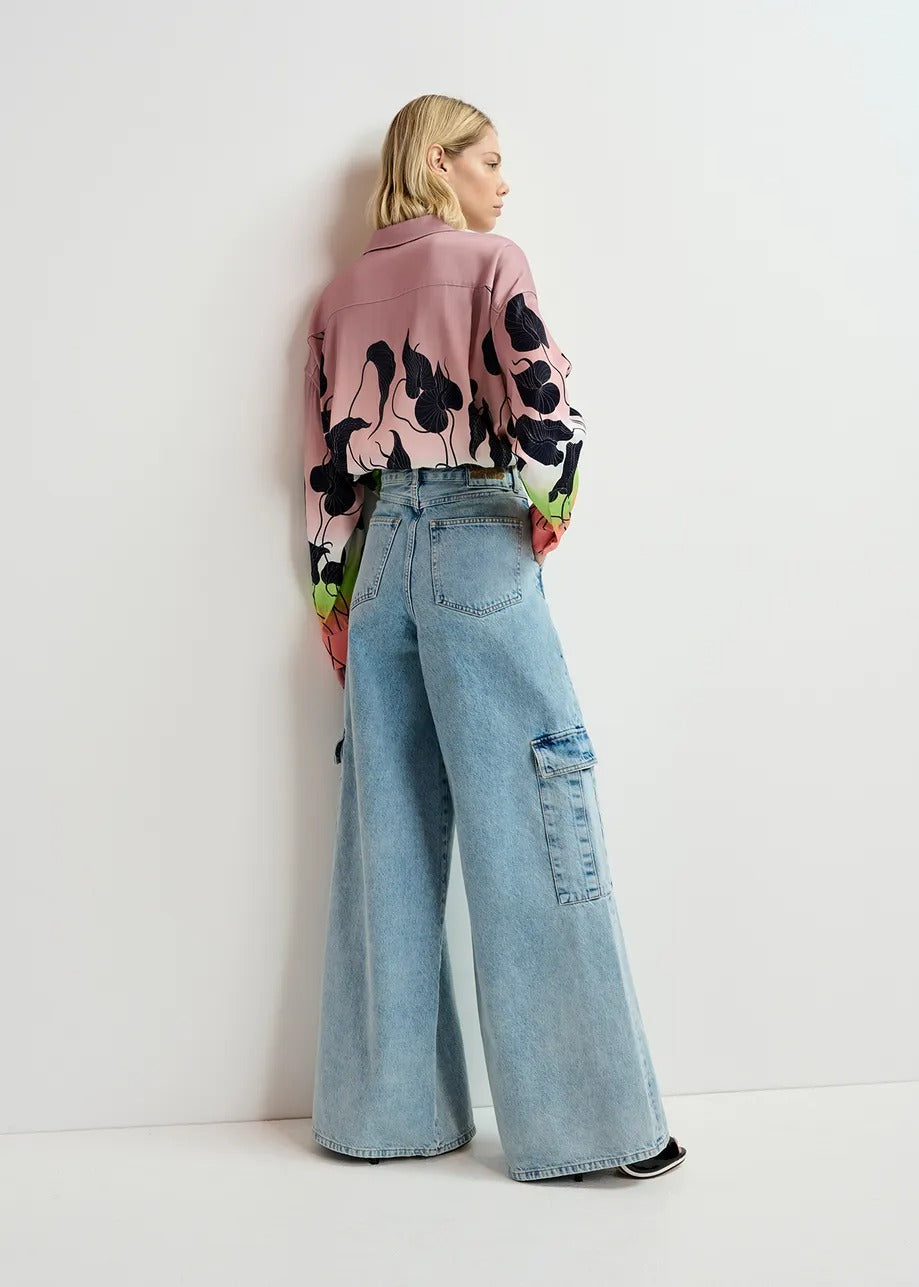 Essentiel Antwerp Gnome Flared Cargo Jeans in Another Blue