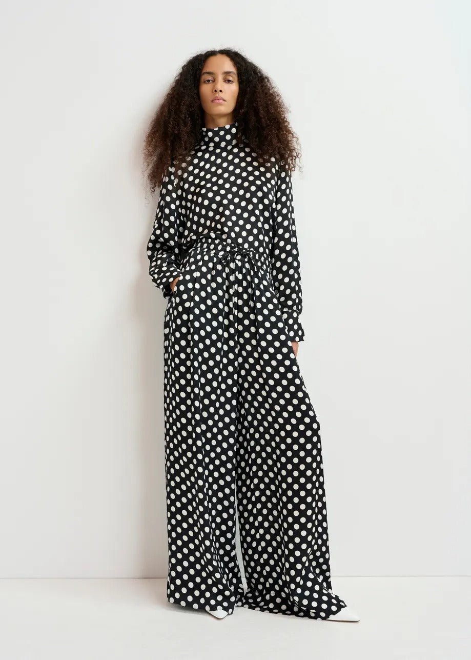 Essentiel Antwerp Gonstellation Black and White Polka-Dot Wide-Leg Pants
