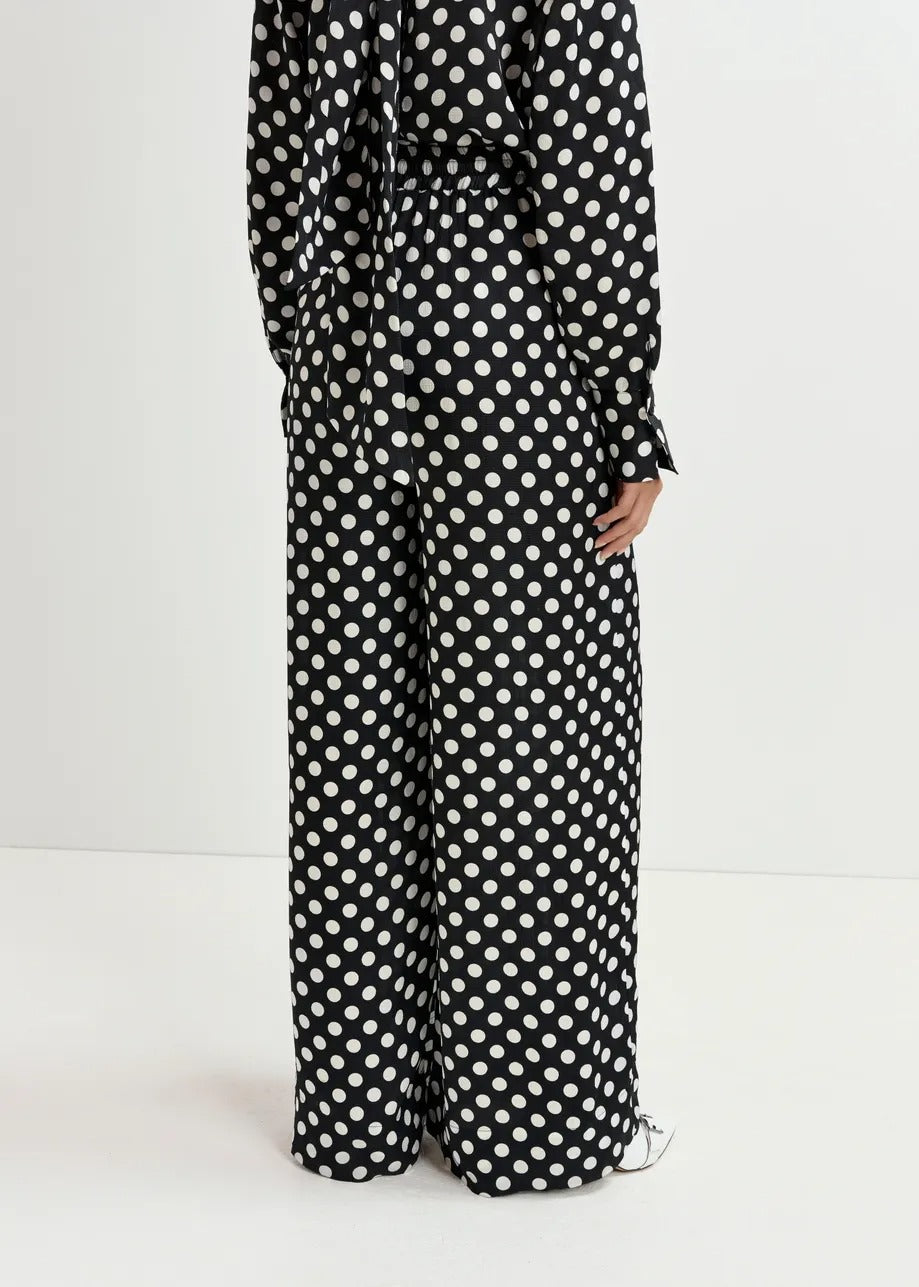 Essentiel Antwerp Gonstellation Black and White Polka-Dot Wide-Leg Pants