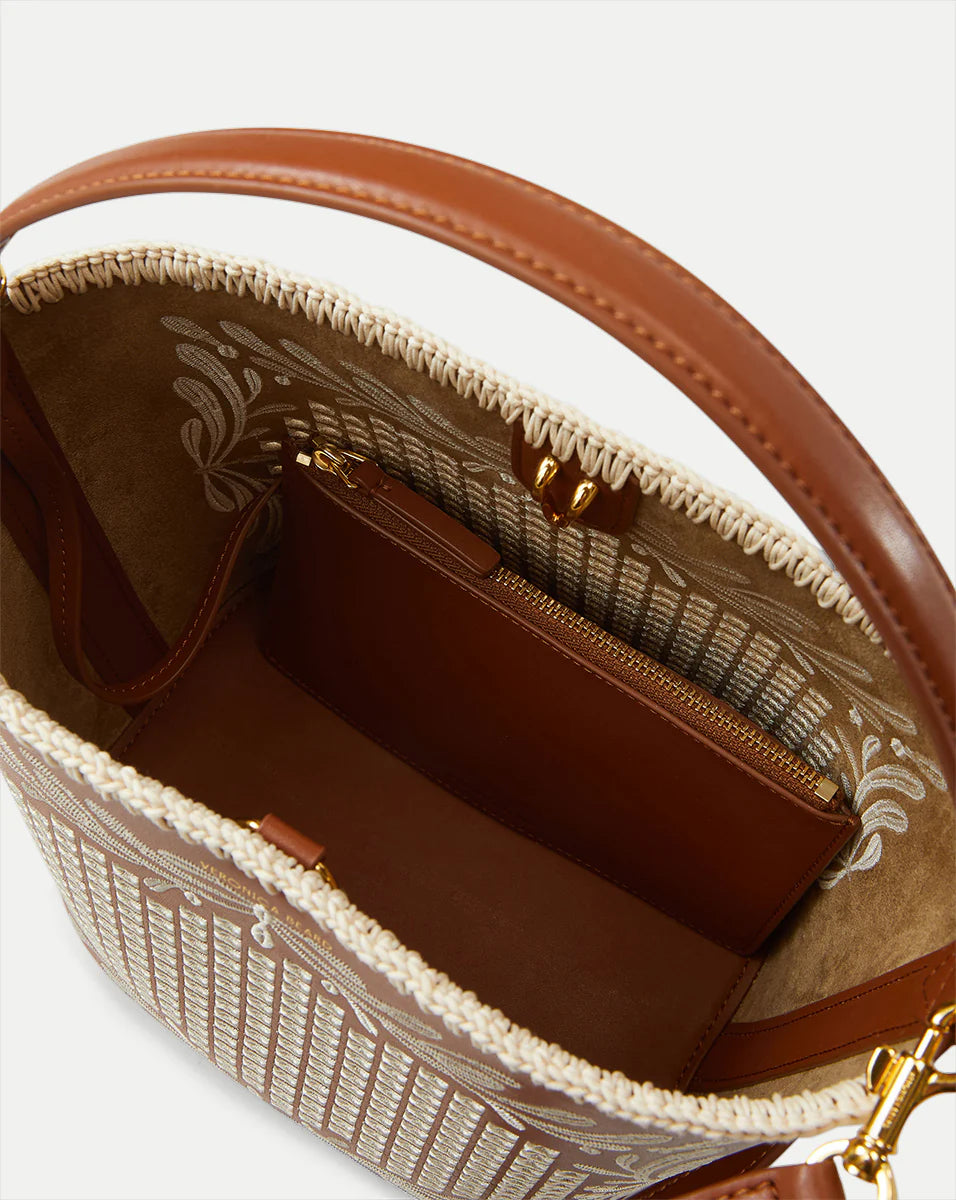 Veronica Beard Eyelet Whipstitch Feedbag in Hazelwood/Natural