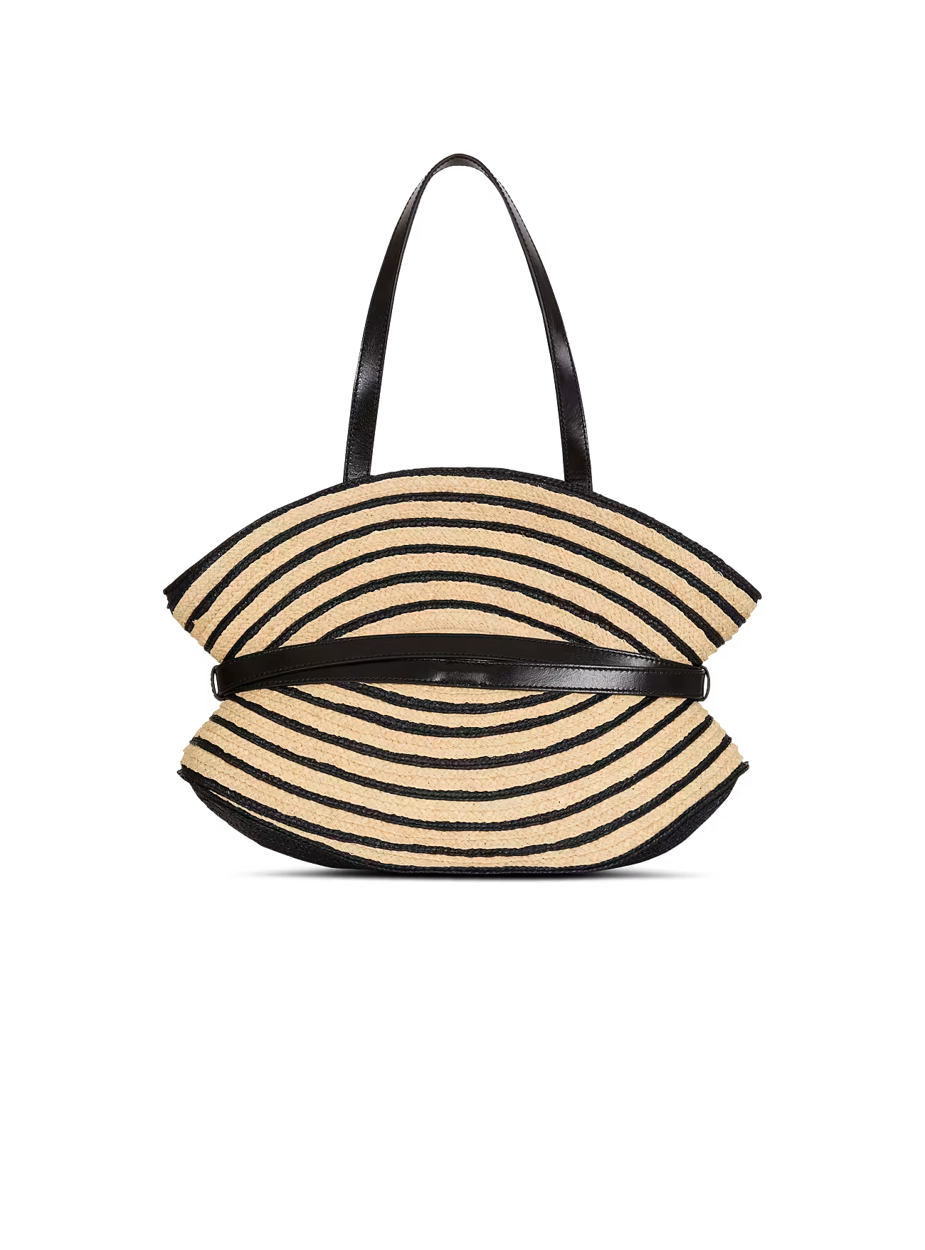 Balmain Medium Shuffle Bag in Smooth Leather and Two-Tone Raffia