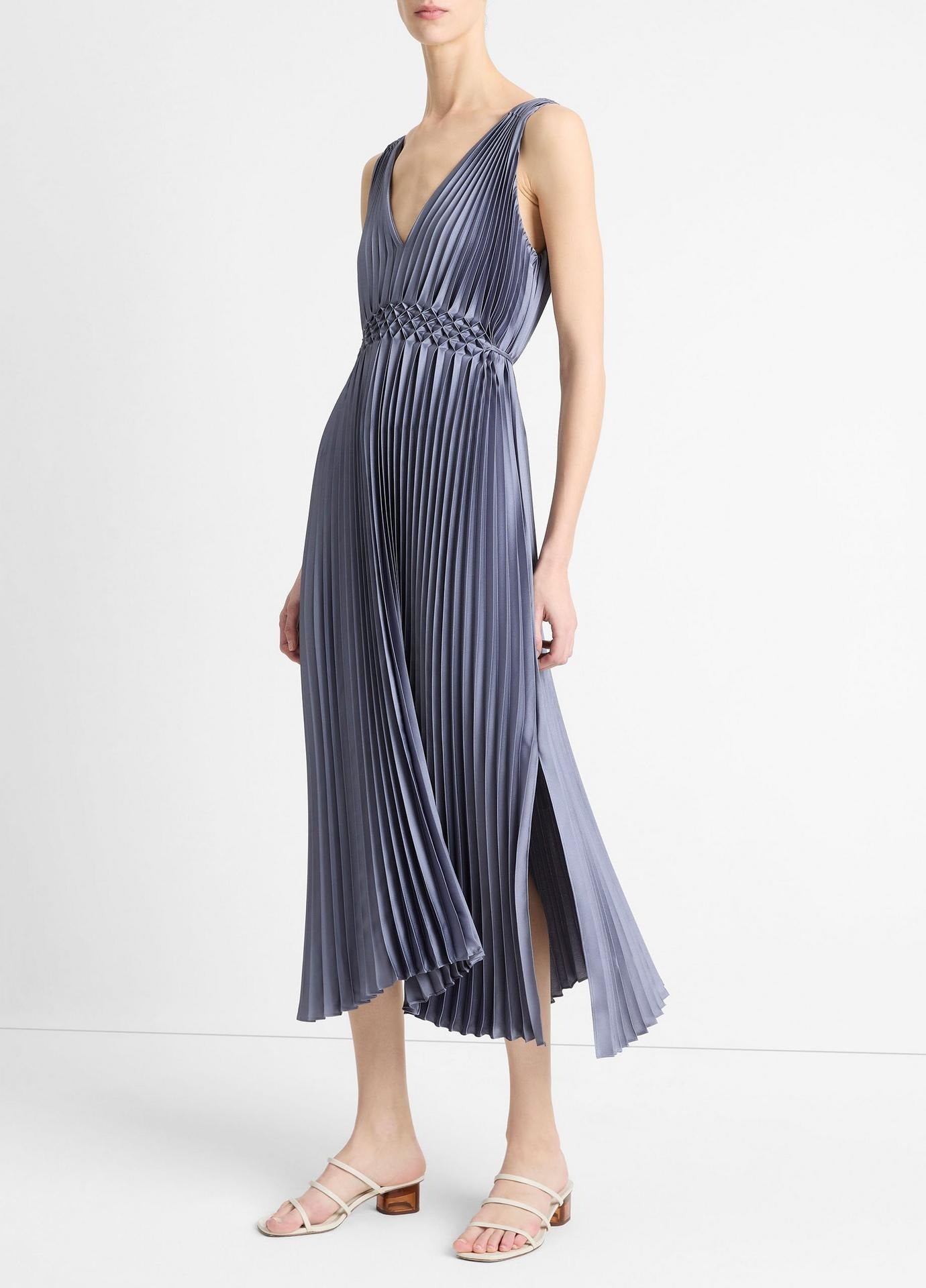 Vince Hand Smocked Pleated Dress in Mauve Thistle