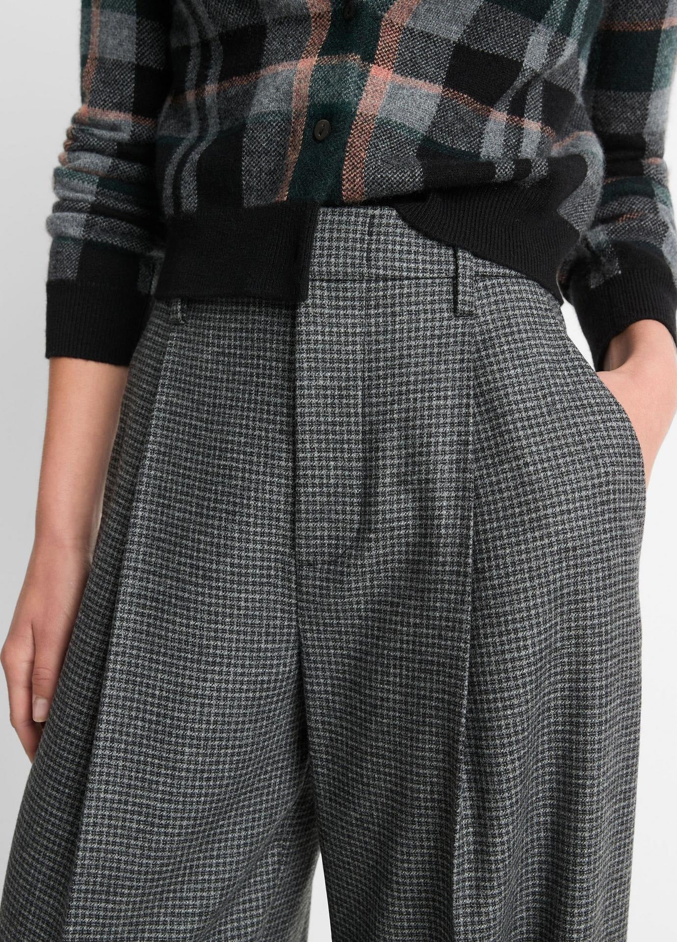 Vince High-Waist Microcheck Wide Leg Trouser in Micro Check
