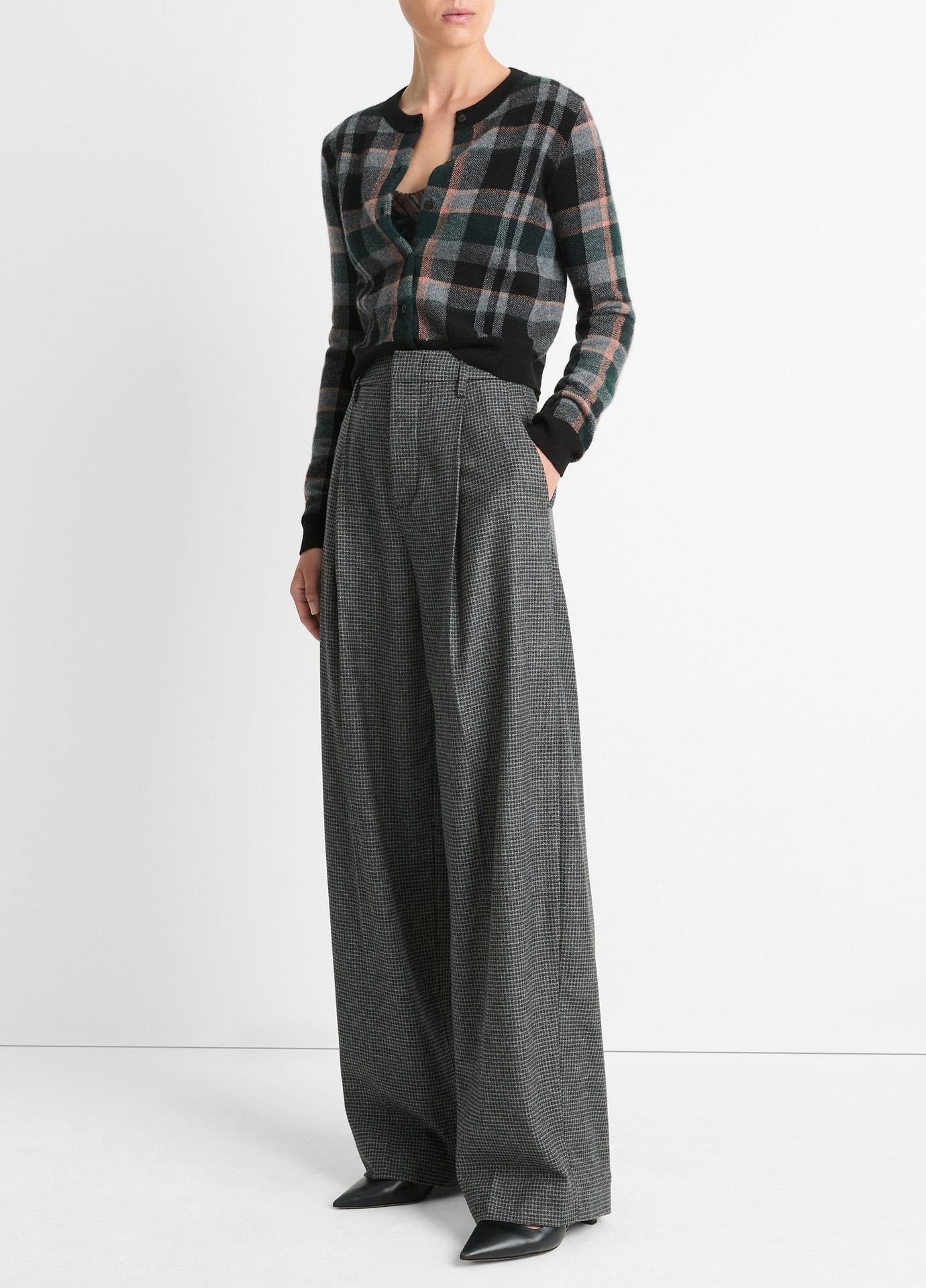 Vince High-Waist Microcheck Wide Leg Trouser in Micro Check