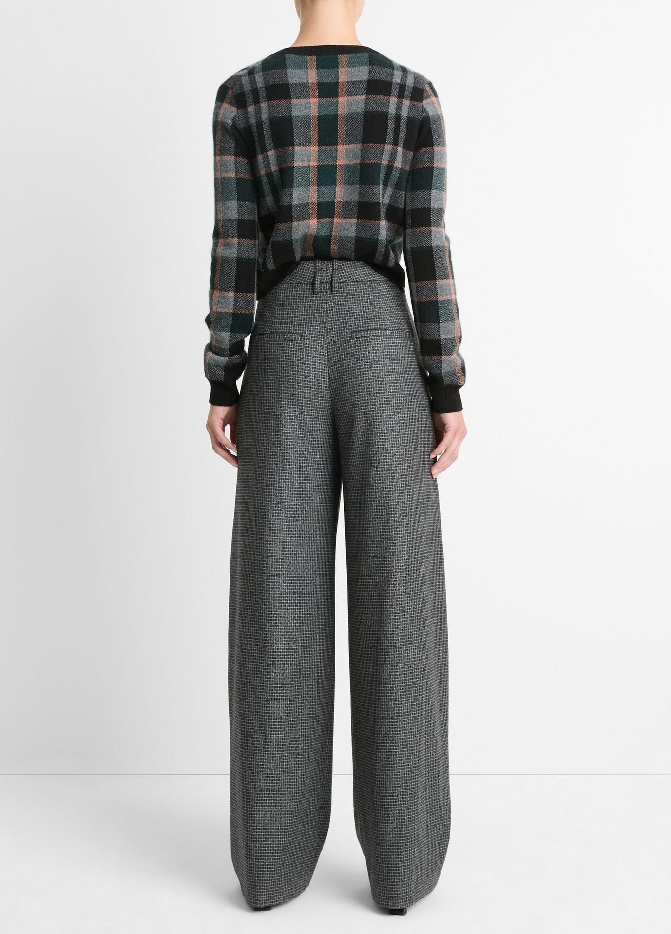Vince High-Waist Microcheck Wide Leg Trouser in Micro Check