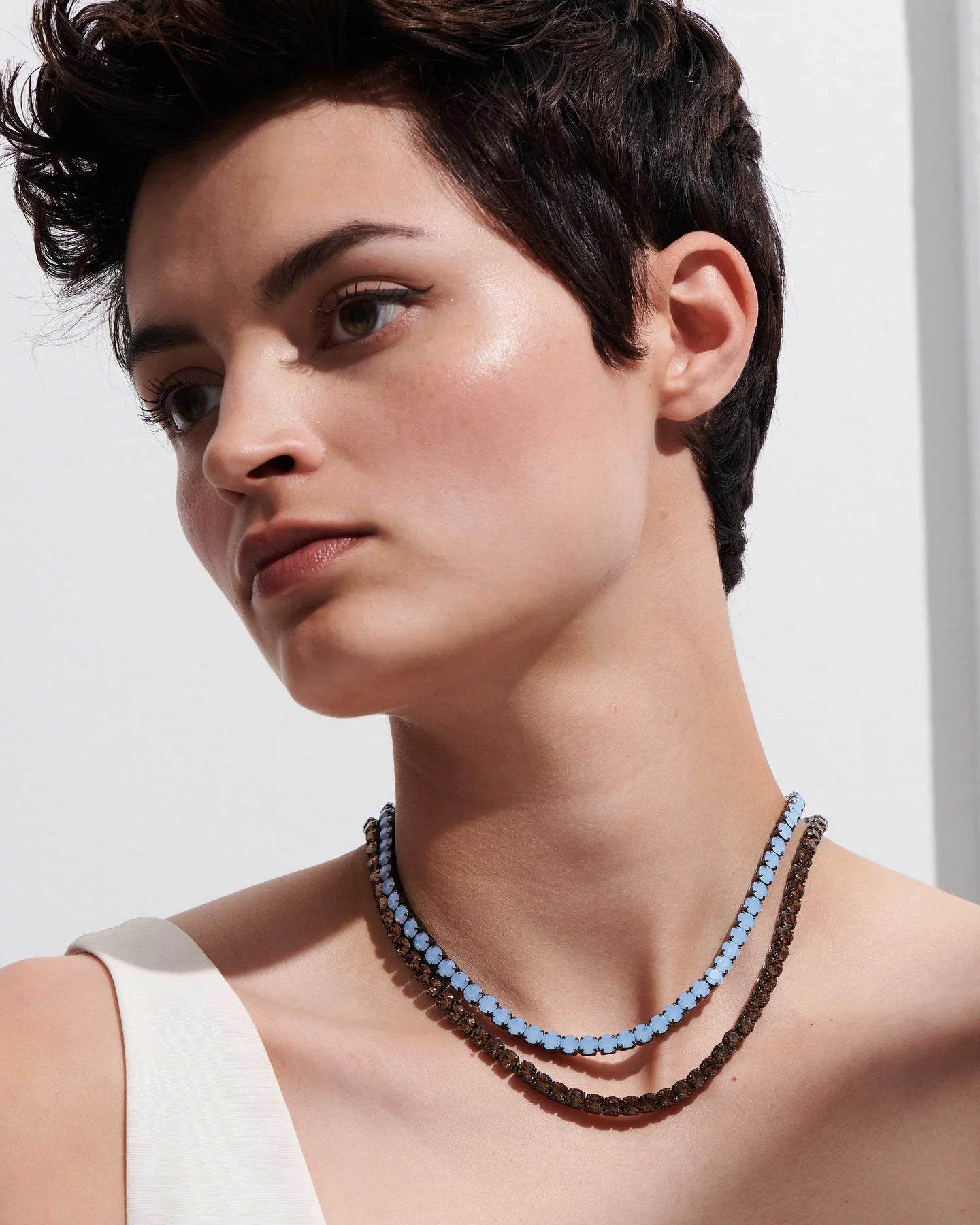 Demarson Lupe Necklace Adjustable Choker in Gold/ Air Blue Opal